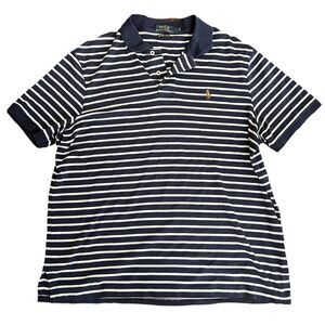 Polo Ralph Lauren Shirt Mens L Pima‎ Soft Touch Blue Striped Short Sleeve